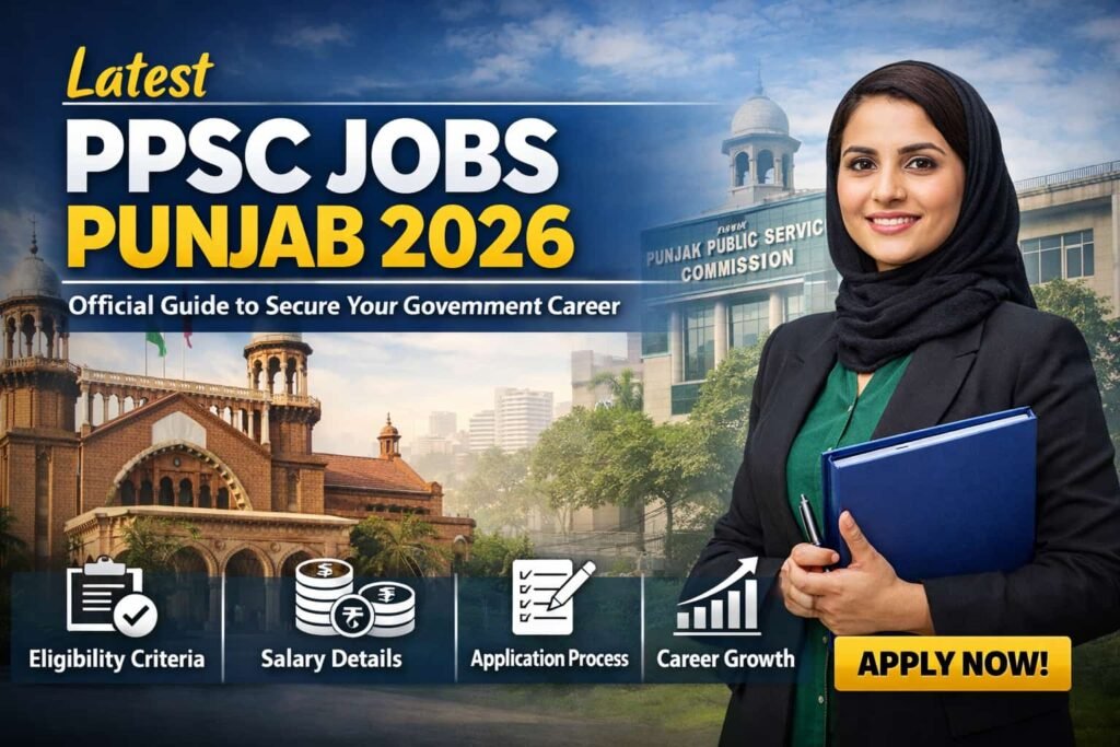 Verified PPSC Jobs Punjab 2026 thumbnail showing Punjab Public Service Commission careers, eligibility, salary details, application process, and government job opportunity in Pakistan